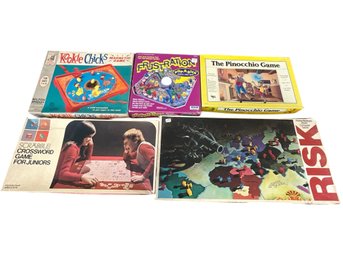 Lot Of 5 Vintage Board Games Including Kookie Chicks, Scrabble Junior, Frustration & More!