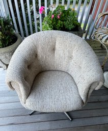 Mid Century Upholstered Swivel Chair With 3 Chrome Legs