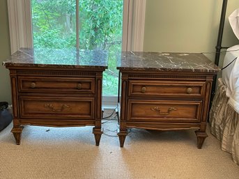 Pair Of Vintage Bedside Side Tables With Marble Tops