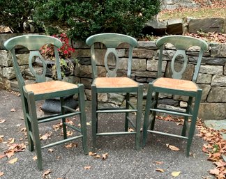 Dark Sea Green - Pottery Barn Counter Height Stools W Rush Seats