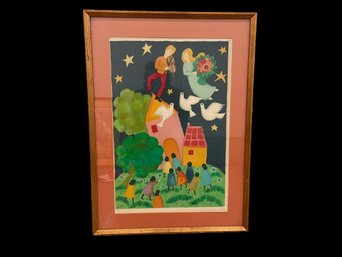 Francois Deberdt 'Man Fiddling On Roof With Happy Family ' Signed & Numbered Lithograph