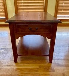 Ethan Allen American Colonial Maple Two Tier Side Table With Drawer