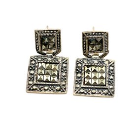 Beautiful Vintage Sterling Silver Marcasite Square Style Earrings