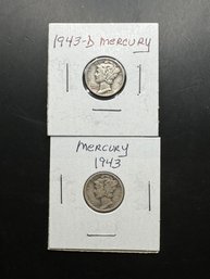 2 Mercury Dimes 1943, 1943-D