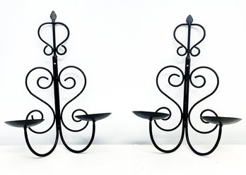 A Pair Of Large Decorative Wrought Iron Candle Sconces