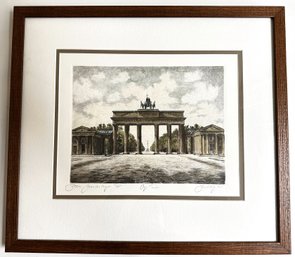 Max Buchholz (1878 To 1942 Poland) Etching 'Berlin Brandenberger Tor'  Of Brandenberg Gate, Signed