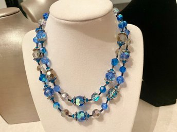 Vintage Vendome Royal & Pale Blue Double Strand Beaded Necklace