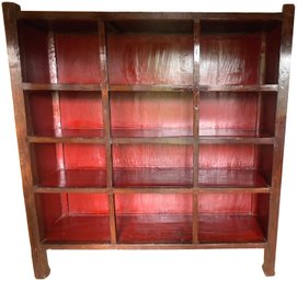 Vintage Chinese Red Lacquered Wood Display Cabinet Bookcase