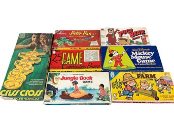 Fun Lot Of 7 Vintage Board Games Including Criss Cross, Peter Pan Game, Yogi Bear Game, Mickey Mouse & More