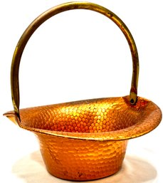 Vintage Hammered Copper Basket W/ Brass Handle
