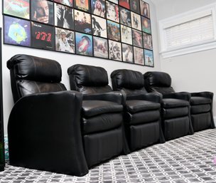 Set Of 4 Black Leather Recliner Chairs For Home Theater Entertainment