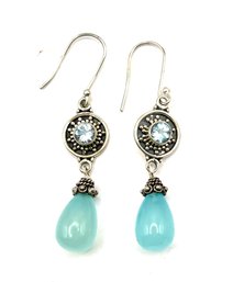 Beautiful Sterling Silver Light Blue Beaded Dangle Earrings