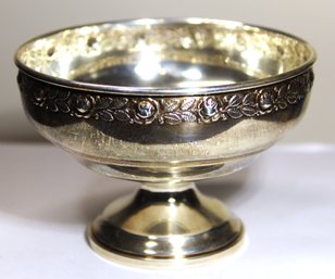 Fine Sterling Silver Footed Bowl Having Floral Pattern