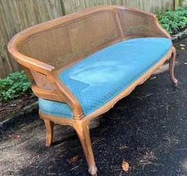 Mid Century French Provincial Curved Back Fruitwood Loveseat