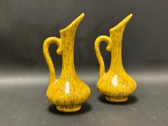 A Pretty Pair Of Glazed Art Pottery Pitchers, Vintage