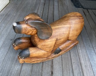 Modern Folk Art Hand Carved Wood Hound Dog . Also A Rocker  Heavy Solid Wood