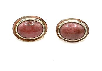 Vintage Sterling Silver Peachy Rose Polished Stone Earrings