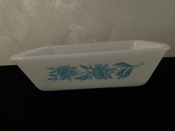 Glasbake Aqua Blue Thistle Flower Loaf Pan Dish