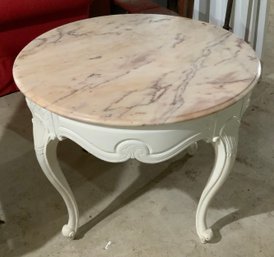 Vintage White Painted Table With Marble Top