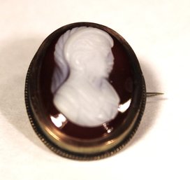 Victorian Gold Filled Small Brooch Carved Stone Cameo