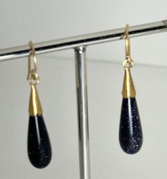 14K GOLD LAPIS LAZULI TEAR DROP DANGLE EARRINGS