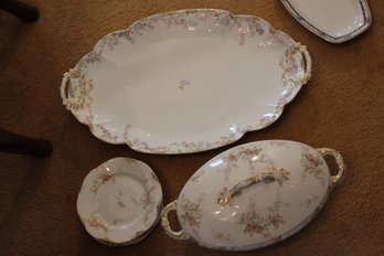 Rose Pattern Tray Server And Plates, Us And Limoges