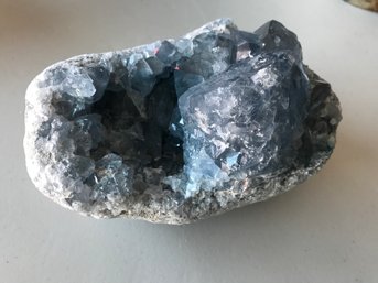 Celestite Crystal Geode, 6 LB 5 Oz, 7 Inch Long , 4 1/2 Inch Wide