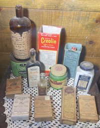 Antique/ Vintage Medical Bottles And Boxes- Creolin, Humphrey's, Blaud, Puretest And Others