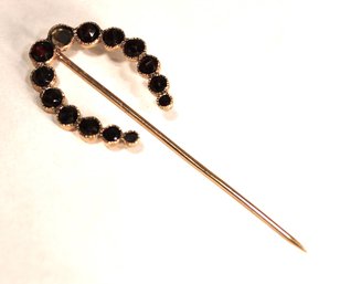 Victorian Silver Gilt Horseshoe Stickpin Having Bohemian Garnets (missing One Stone)