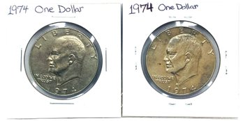 1974 Eisenhower One Dollar Coins (2 Coins In Total)