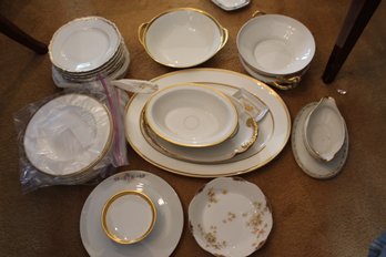 Large Group Of Gold Rim White China