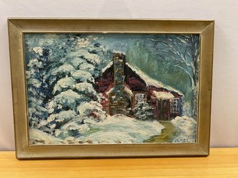 Vintage Original Oil By Vida McLevy - Winterscape