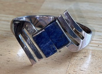 Awesome Modernist Sterling And Azurite Clamper Bangle TN-42