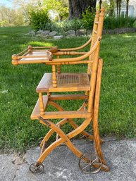 ORIGINAL COND Turn Of The Century Oak High Chair/stroller Convertible, Turned Spindles, Cane Seat