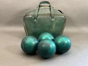 A Super Fun Vintage Bowling Bag & Four Duckpin Balls