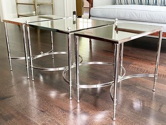 A Fabulous Trio Of Custom Chrome And Glass Cocktail Tables By Lewis Mittman