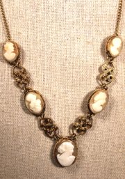 Fine Antique Gold Filled Necklace 18' Long Carved Shell Cameos