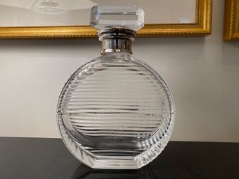 Decorator Ribbed Crystal Decanter With Silver Collar