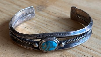 Vintage Sterling Native American Turquoise Cuff Bracelet