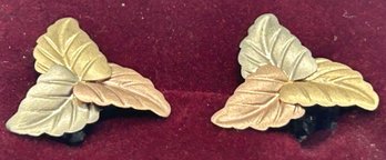Vintage 14K Tri Color Gold Leaf-form Earrings
