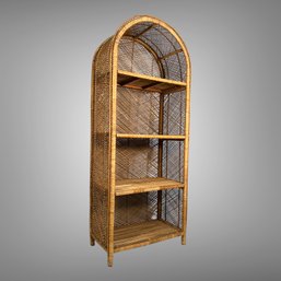 Tall Vintage Rattan Etagere Four Shelves Boho Chic