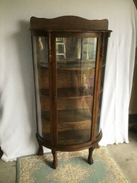 Antique Curved Glass Solid Oak Curio China Cabinet