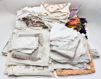 Vintage Linens: 4 Table Cloths, Runners, Placemats, Hankies & Many Sets Of Napkins, Many Embroidered