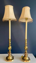 Pair Of Brass Candlestick Lamps
