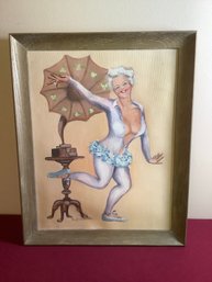 Rufina Sexton Signed Framed Art Women Dancing To Record Player