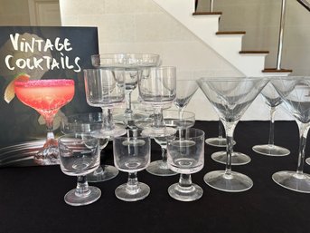 Mixed Bar Lot I - Vintage Martini And Cocktail Glasses With Book -19 Glasses