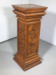 Fabulous Tall Carved Pedestal / Cabinet With Marble - Multiple Uses - Great Decorator Piece - Nice Condition