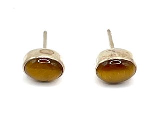 Vintage Sterling Silver Light Amber Color Stud Earrings