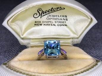 Fabulous And Very Elegant Ring - Sterling Silver / 925 Ring With Aquamarine And Aurora Borealis - NICE !