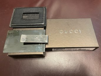 Original Gucci Money Clip With Leather Case And Box . Made In Italy Stamped